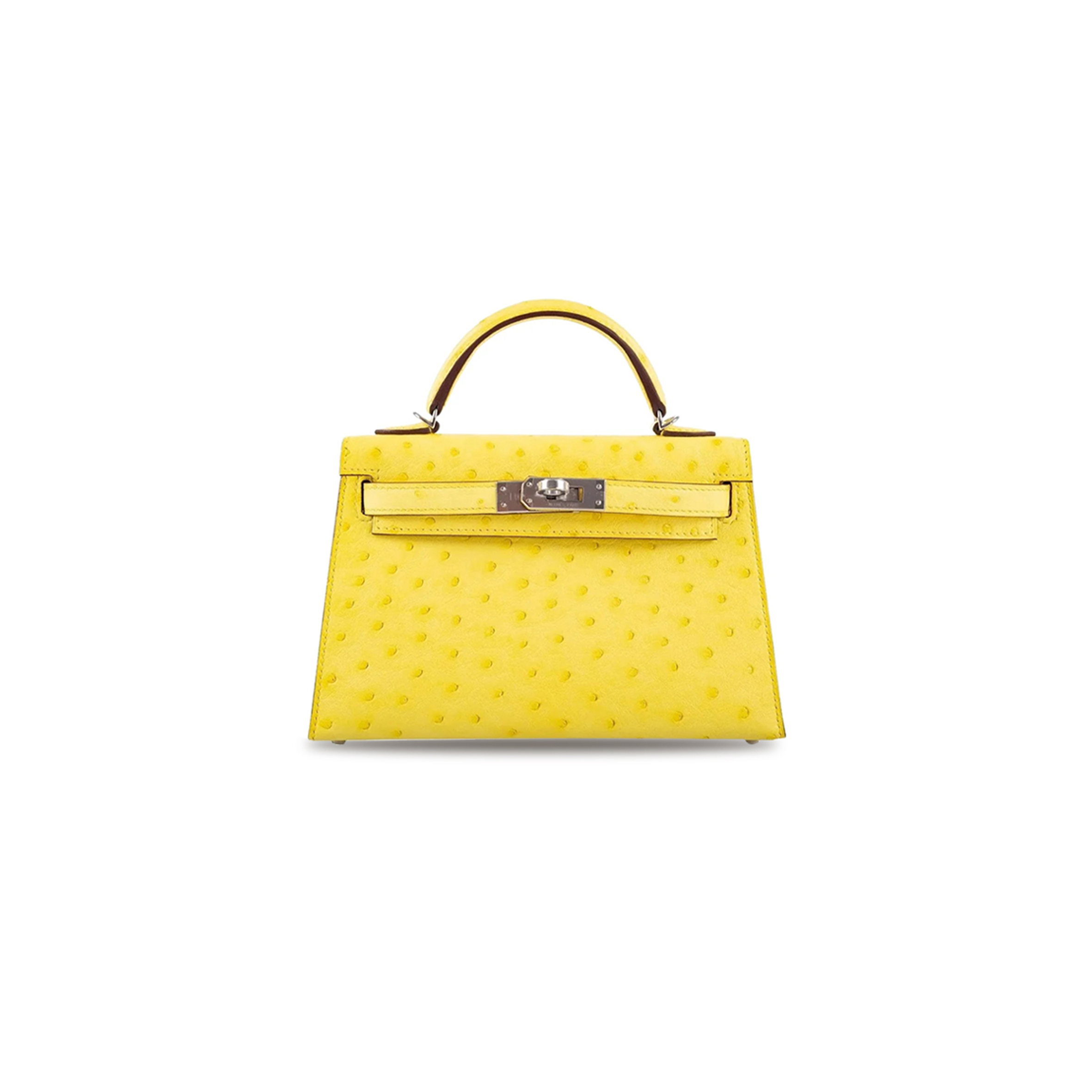 HERMÈS MASTER MINI KELLY II SELLIER JAUNE CITRON OSTRICH PALLADIUM HARDWARE (19*12*5.5cm) 